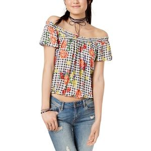 Self E Gingham Peasant Top